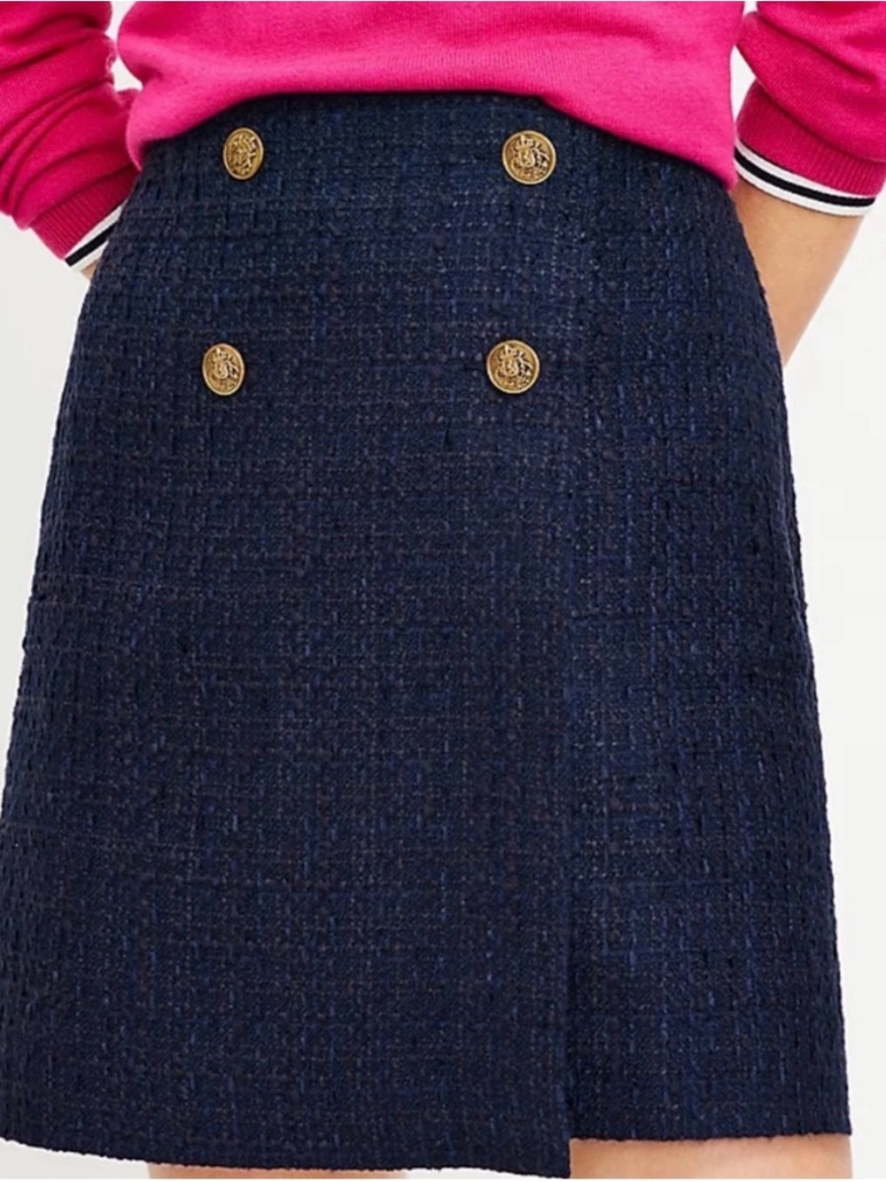 Ann Taylor Loft Tweed Wrap Skirt Size 2 Academia Preppy Gold Crested Buttons